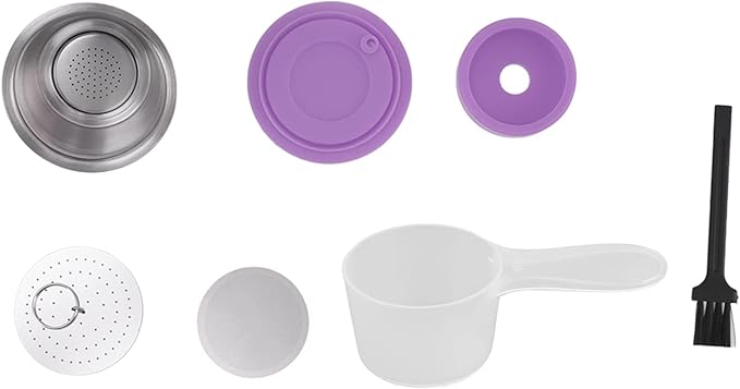 Reusable Coffee Capsule, Stainless Steel Coffee Filter Cup Set, Coffee Capsule Cup with Pressed Powder Cover for Coffee Maker (Purple)
