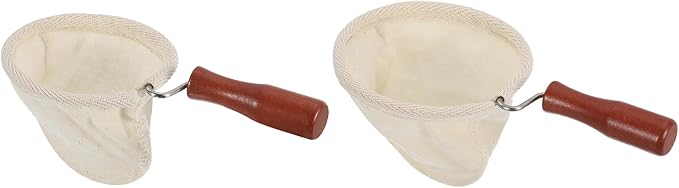 uxcell 2 Pcs Cloth Coffee Filter Bags, Coffee Sock Filter, Reusable Coffee Strainer with Wooden Handle, Small, Medium, Beige