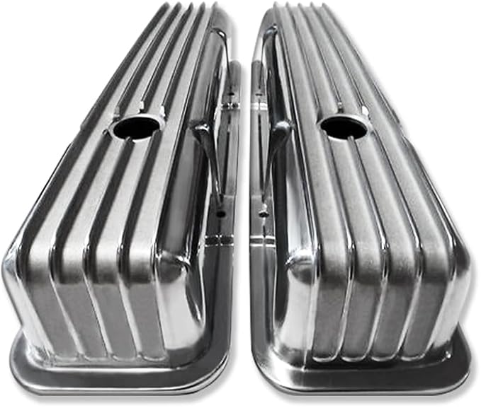 Tall Valve Covers For SBC 283 305 327 350 400 1958-1986 and 12" Oval Air Cleaner Partial Finned Polished