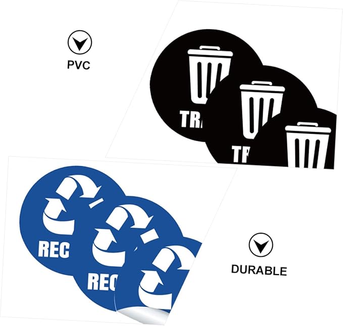 TEHAUX Self-Adhesive Garbage Sorting Stickers Waste Bin Decals for Recycling Identification Material Eco-Friendly Labels for Home Office Use
