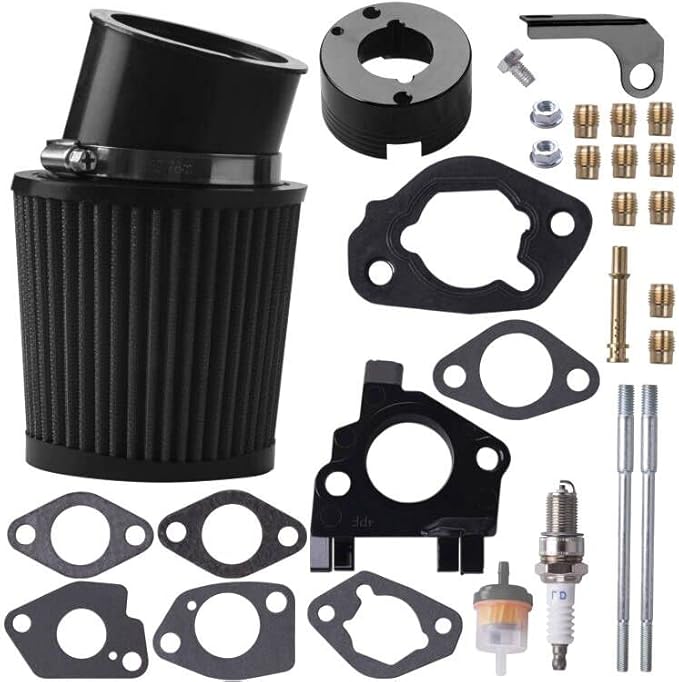 Air Filter Adapter Jet Kit for Predator 301cc 420cc 11hp 13hp 15hp GX340 GX390 389cc Stage 1 Mini Bike Parts Go Kart Golf Cart Lawnmower Water Pump Pressure Washer Generator OHV Engine (Black)