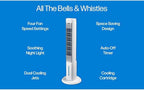 Arctic Air Tower+ Indoor Evaporative Cooler with Oscillating and Quiet Fan Function, Auto-Off Timer, 4 Fan Speeds, LED Night Light, 16-Hour Cooling, Fan for Bedroom, Living Room, Office & More,White
