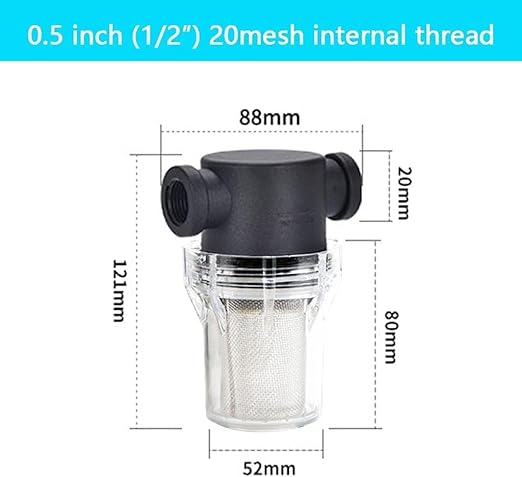 Budget Plastic Water Filter 1/2-1 - Lightweight Pre-Strainer for Fish Tanks, Garden Hose & Outdoor Plumbing(0.5 Inch 20 Mesh in)