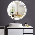 Round Waterproof LED Bathroom Wall Makeup Mirrors with White Light Sensor Touch Control and Demister Pad (Color : with Frame Size : 70cm) (Without Frame 70cm)