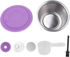 Reusable Coffee Capsule, Stainless Steel Coffee Filter Cup Set, Coffee Capsule Cup with Pressed Powder Cover for Coffee Maker (Purple)