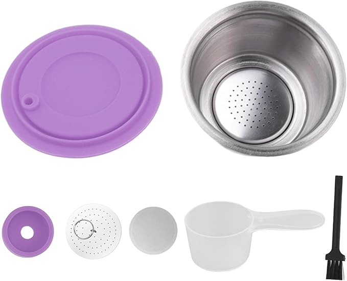 Reusable Coffee Capsule, Stainless Steel Coffee Filter Cup Set, Coffee Capsule Cup with Pressed Powder Cover for Coffee Maker (Purple)
