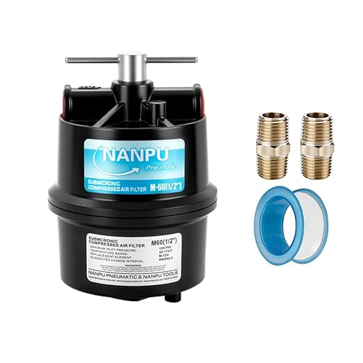 NANPU 3/8" NPT Sub-Micronic Compressed Air Filter Kit – 0.01 Micron Filtration for Spray Guns, Air Tools & CNC – Industrial Moisture & Oil Removal, 60 CFM