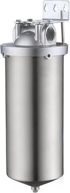 Amwater NSF/ANSI 42 Certification Jumbo Stainless Steel Filter Housing for 10”Length,4.5"OD Filter Cartridge, 1NPT Inlet and Outlet, Drain Valve Style C (Square Head)