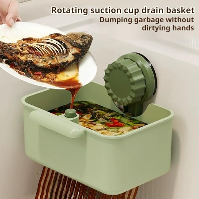 2Pcs Kitchen Sink Strainer Drainer Basket with Suction Cup,Food Waste Filter Basket,Sponge Brush Holder for Kit-chen Home,Efficient Kitchen Waste Management (Green)