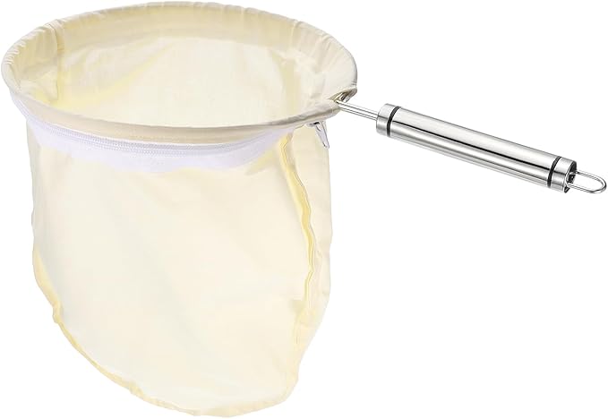 uxcell 1 Pcs Cloth Coffee Filter Bags, Coffee Sock Filter, Reusable Coffee Strainer with Stainless Steel Handle, Large, Yellow