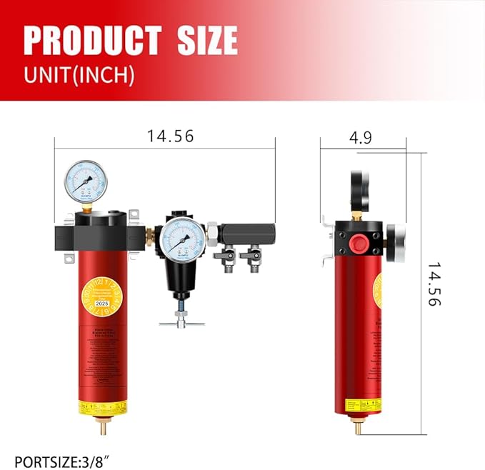 NANPU Z-R Air Filter Regulator– Sintered Filter, 3/8" NPT Inlet, 1/4" NPT Outlet Module, 0-230 psi Gauge, 127 CFM @ 6 bar, Metal Housing, Auto Drain (Z03-R-D)