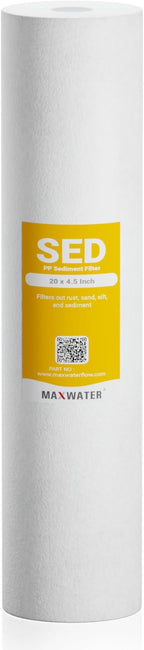 Max Water 1 Micron 20 x 4.5 Sediment Filter - Whole House BB Water Filtration System Replacement Cartridge Compatible with DGD-5005-20, FP25B, SDC-45-2005 (1 Pack)