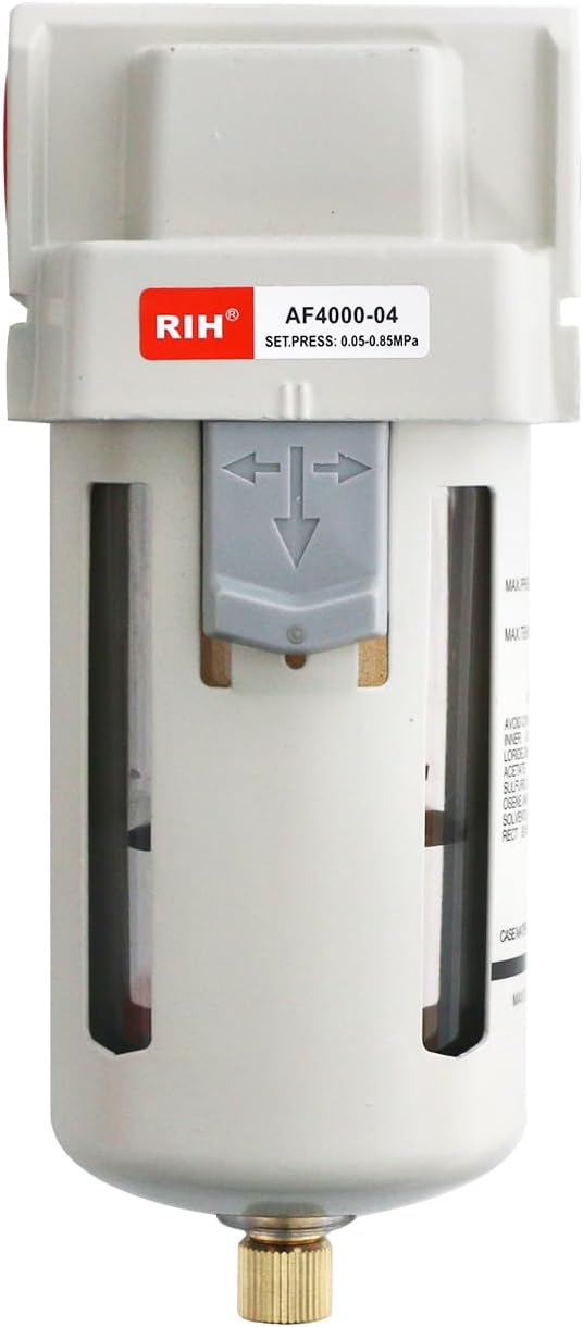 RIH 1/2" NPT Air Dryer for Compressor, Air compressor water separator,air compressor filter,AF4000-04 Manual Drain,5 Micron Brass Element, Poly Bowl 0-150 psi 5μm