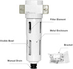 Beduan 1/2" Air in-line Compressed Particulate Filter,Moisture Water Trap Filter With Visible Bowl,Semi-Auto Drain(MIDI)