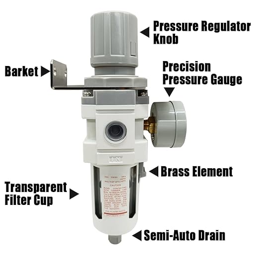 1/2" NPT Air Filter Pressure Regulator Combo Water Separator for Air Compressor Line Semi-Auto Drain 5 Micron Brass Element 0-150 psi Gauge
