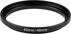 43-46mm Metal Step-Up Ring Adapter Compatible with Mirrorless Cameras DSLR Lens, UV CPL ND Filter Thread Converter, Black