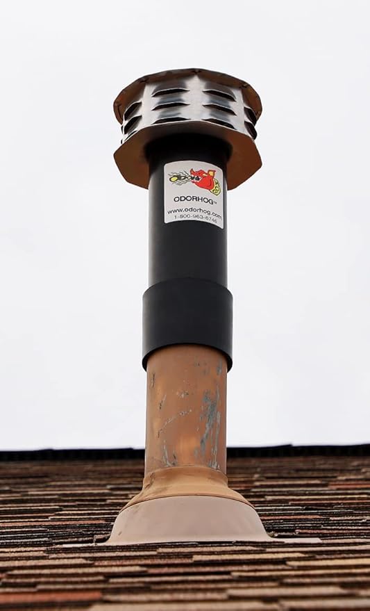 OdorHog Metal Cap Slip On Vent Stack Pipe Filter 2" Black ABS, Removes Outdoor and Sewer Odor Problems (2.0-inch)
