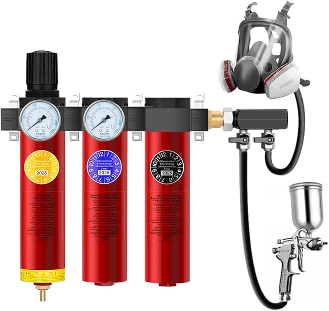 NANPU Z Series 3-Stage Air Filtration System - Sintered, Fine, & Charcoal Filters, 1/2" NPT Inlet, 1/4" NPT Outlet Module, 0-230 psi Gauge, 127 CFM @ 6 bar, Metal Housing, Auto Drain