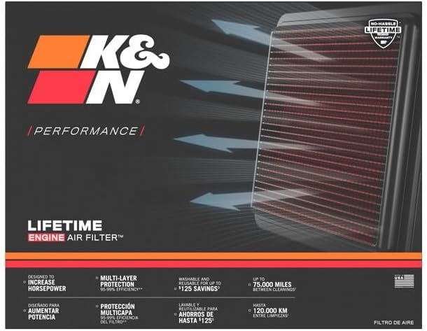 K&N High-Flow Original Lifetime Engine Air Filter: Increase Power: Premium, Washable: Compatible with 2016-2024 Chevrolet: Camaro, SS, ZL1, 33-5047