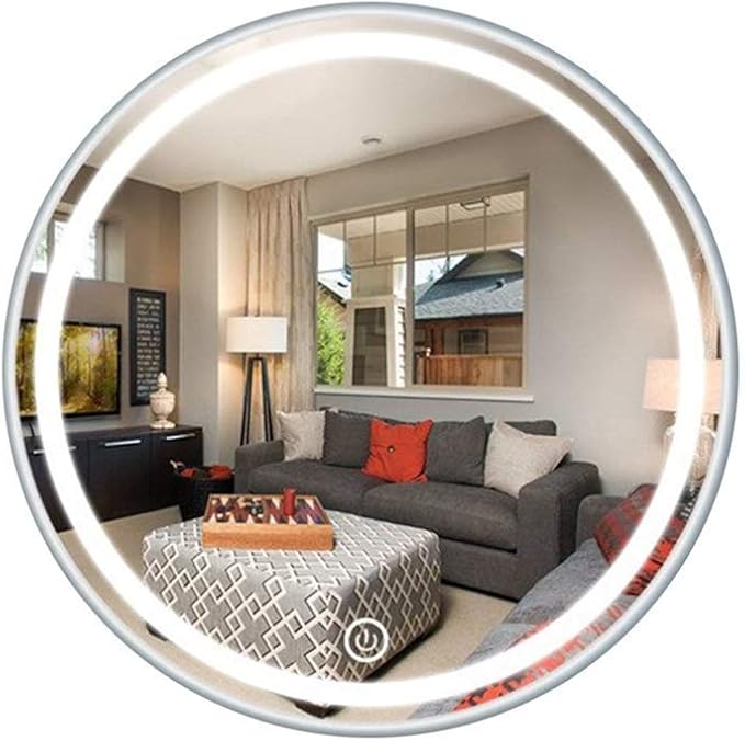 Round Waterproof LED Bathroom Wall Makeup Mirrors with White Light Sensor Touch Control and Demister Pad (Color : with Frame Size : 70cm) (Without Frame 70cm)