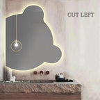 LTSRLL LED Vanity Mirror Cute Bear Decorative Mirror for Bathroom & Dressing Tabler Backlight Wall Mirror with 3 Color Dimmable Light Demister Pad Human Body Sensor Switch(Cut Left,60cmx75cm)
