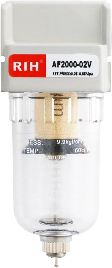 RIH 1/4" NPT Air Dryer for Compressor, Air compressor water separator,air compressor filter,AF2000-02 Manual Drain,5 Micron Brass Element, Poly Bowl 0-150 psi 5μm