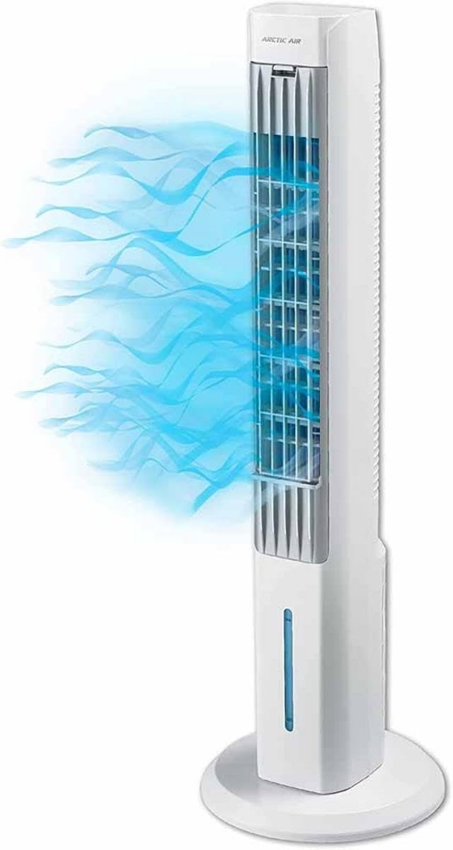 Arctic Air Tower+ Indoor Evaporative Cooler with Oscillating and Quiet Fan Function, Auto-Off Timer, 4 Fan Speeds, LED Night Light, 16-Hour Cooling, Fan for Bedroom, Living Room, Office & More,White