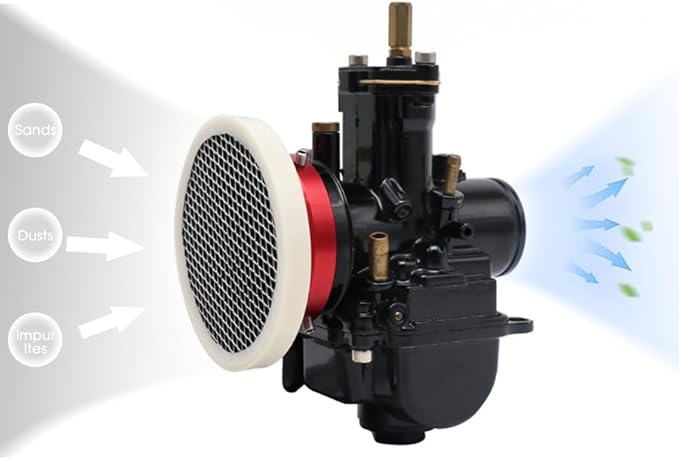 Carburetor 50mm Air Filter Cleaner Velocity Stack Modified Intake with Sponge Filter Steel Mesh Washable Resuable for PWK21-30mm PE Short Fast Intake Suggest for Small Displacement (Red New,50mm)