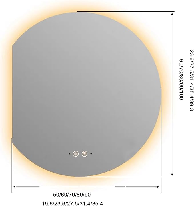 Bathroom Mirror, Dimmable LED Vanity Mirror Half Circle, Illuminated Mirror with Demister Pad, Large Wall Mirror with Touch Sensor (Size : 31x35''/80x90cm)
