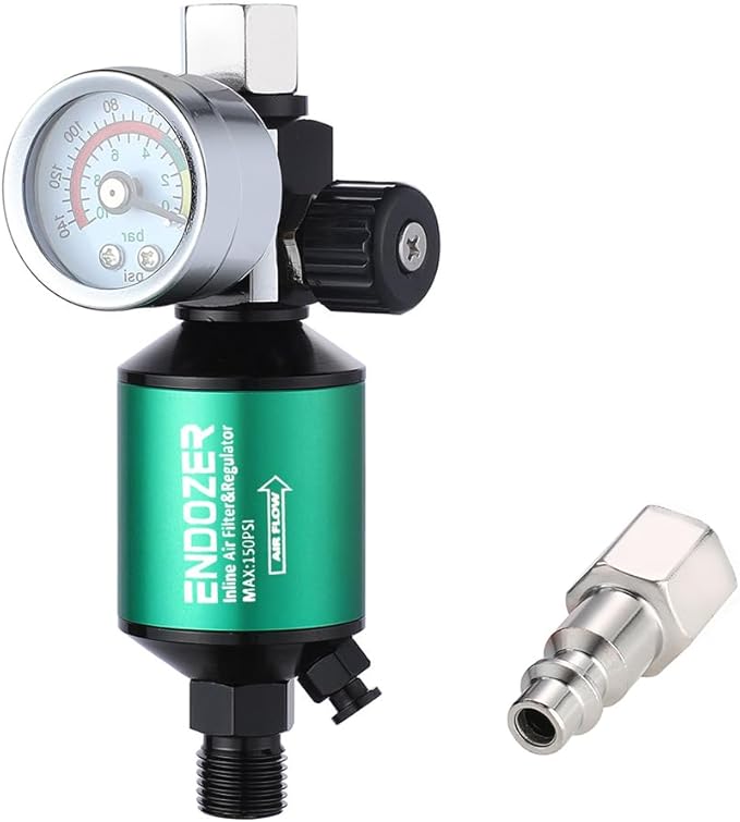 ENDOZER G1/4" Inlet and Outlet Air Compressor Water Separator Clean Dry Air, with Drain Valve and Pressure Regulator for Spray Gun