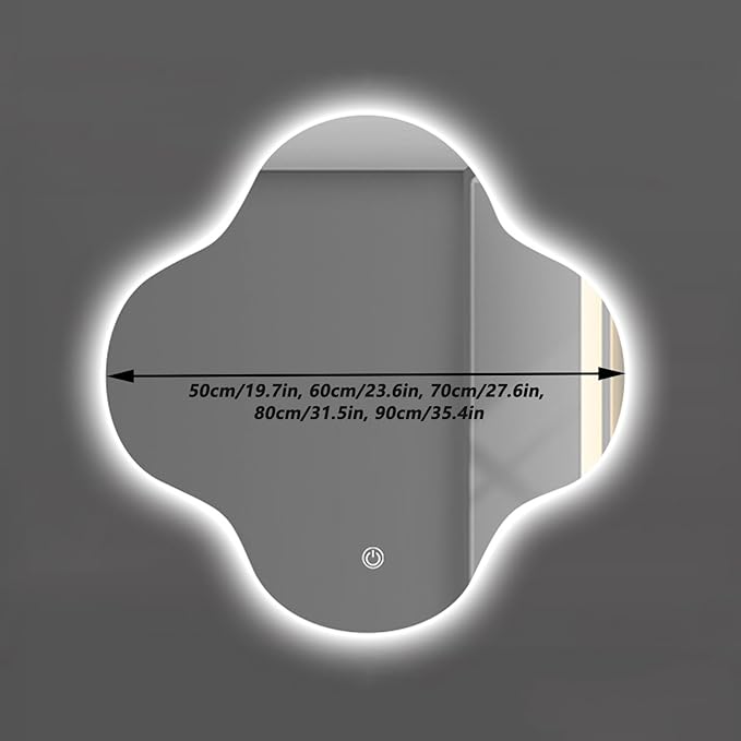 Irregular Bathroom Mirror with LED Light, Wall Mounted Mirror with Demister Pad, 3-Color Dimmable LED Light, for Wall, Living Room, Bedroom, Vanity, Entryway(50cm/19.7in)