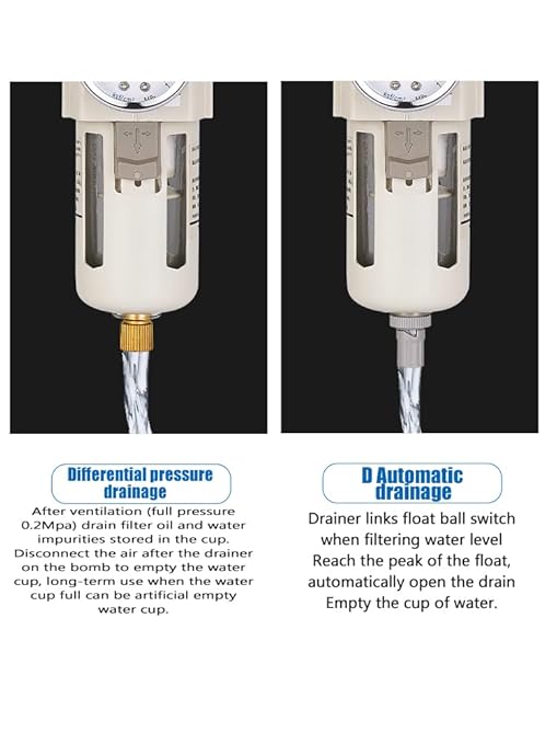 1/2" PT Compressed Air Filter Regulator Lubricator Combo Water/Oil Trap Separator Air Filter Pressure Regulator Manual Drainage AC4010-04D (1/2" NPT, Automatic Drainage)