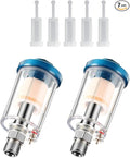 2 Pcs Mini in-Line Air Filter Water Oil Separator for Air Line with 5 Pcs Spray Tool Filter,1/4'' NPT Inlet and Outlet Oil Water Separator Airbrush Filter Moisture Separator