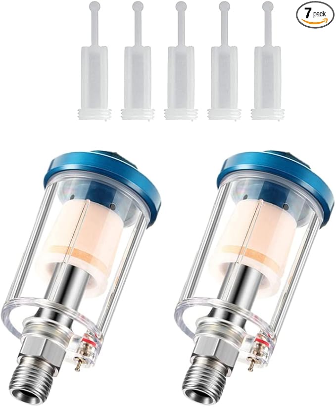2 Pcs Mini in-Line Air Filter Water Oil Separator for Air Line with 5 Pcs Spray Tool Filter,1/4'' NPT Inlet and Outlet Oil Water Separator Airbrush Filter Moisture Separator