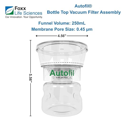 Foxx Life Sciences 1141-RLS Autofil Sterile Disposable Vacuum Filter Units with 0.45um PES Membrane for Prefiltration or Clarification, 250mL, Pack of 12