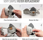 Reusable Respirator Mask with 7 Filters – Half Mask Respirator for Woodworking, Welding, Polishing Painting and Work Protection – Comfortable Quick-Release Headband and Dual Filtration