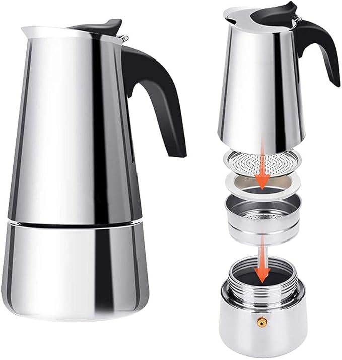 ZJchao Eagle Beak Design Moka Pot Portable Stainless Steel Coffee Maker Pot Pressure Extraction for Rich Flavor Suitable for All Stoves (01)