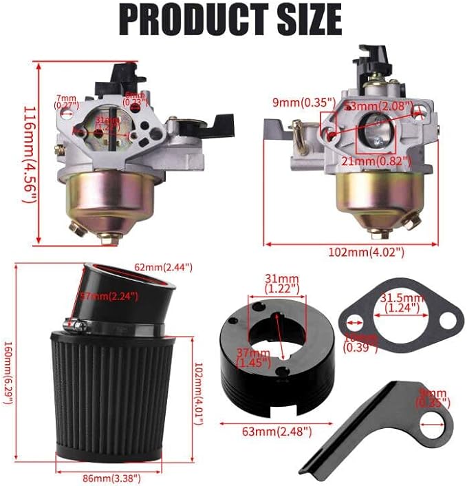 Predator Carburetor Air Filter Adapter Jet Kit for Predator 301cc 420cc 13hp 15hp GX340 GX390 389cc Mini Bike Parts Go Kart Golf Cart Mud Boats Lawnmower Pressure Washer(Black)