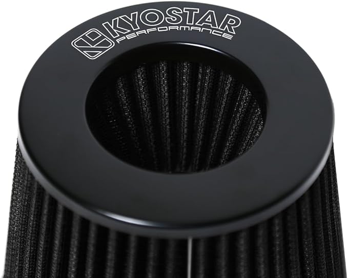 KYOSTAR Universal 3" (76mm) High-Flow Air Filter, Reusable Cone Cold Air Intake, High Performance, Washable, Clamp-On Car High Flow Dry Air Kit, Flange Diameter: 3 Inch, Filter Height: 6.1 Inch, Black