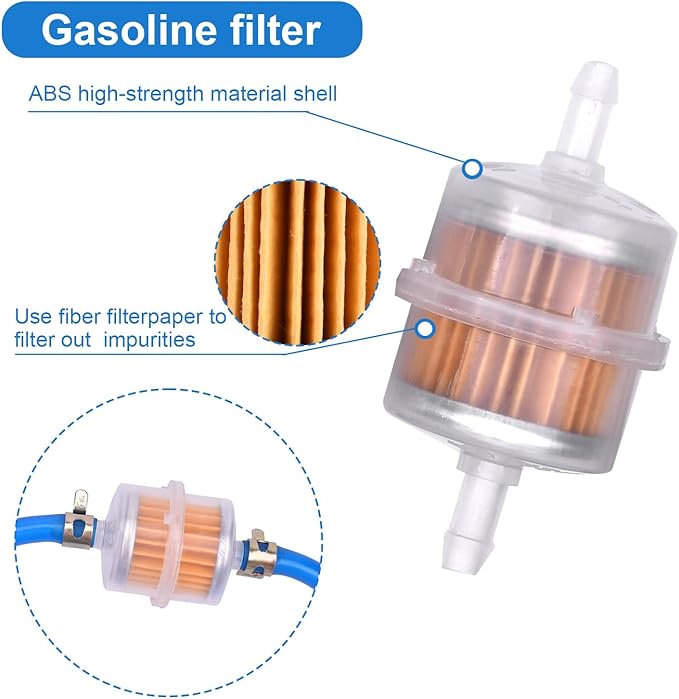3/16 Fuel Line 10 Feet with 2Pcs 3/16 Fuel Filters for Kawasaki for honda for Stratton for Predator for Champion Lawn Mower Generator Chainsaws Go-Karts ATV Small Engine