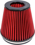 Universal 6" 152mm igh-Flow Air Filter, Reusable Cone Cold Air Intake, High Performance, Washable, Clamp-On Car High Flow Air Kit, Flange Diameter: 6 Inch, Filter Height: 7 Inch, Red