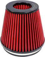 Universal 6" 152mm igh-Flow Air Filter, Reusable Cone Cold Air Intake, High Performance, Washable, Clamp-On Car High Flow Air Kit, Flange Diameter: 6 Inch, Filter Height: 7 Inch, Red
