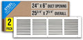 [2 Pack] Fits 24x6 Duct Opening | Steel Return Air Grille by Handua | Vent Cover Grill for Sidewall and Ceiling | White | HVAC Cold Air Intake Grille | Outer Dimensions: 25.75"W X 7.75"