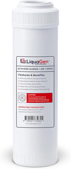 LiquaGen Activated Alumina + Carbon + KDF-55 Replacement Water Filter Cartridge – Helps Manage Fluoride, Chlorine & Taste, Refillable 2.5" x 10", 2.5" x 20", 4.5" x 10", 4.5" x 20" (1, 2.5" x 10")