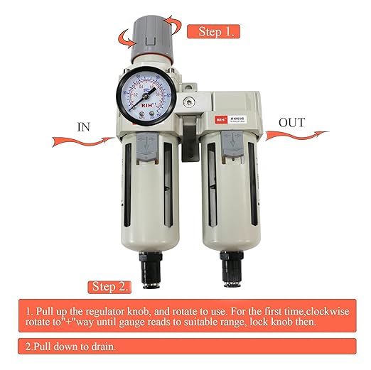 RIH Air Dryer System - 1/2" NPT Double Air Filters-5 Micron Particulate Filter& Air Pressure Regulator - Gauge(0-150 psi), Auto Drain, Poly Bowl,Bracket - 3 in 1 Two Unit (1/2" NPT) AC4011-04D
