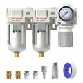 AIRZOE 1/2" NPT Air Dryer for Compressor-Air Compressor Water Separator A4110-04,Double Air Compressor Filter,Air Pressure Regulator Combo,5 Micron Brass Element,Semi-Auto Drain,0-145 psi Gauge