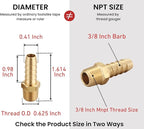 3/8 Inch NPT to 3/8 Inch Barb, Hose Barb Adapter, Air Hose Fittings Brass Pipe Fittings Male Thread, (4 Piece)