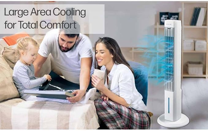 Arctic Air Tower+ Indoor Evaporative Cooler with Oscillating and Quiet Fan Function, Auto-Off Timer, 4 Fan Speeds, LED Night Light, 16-Hour Cooling, Fan for Bedroom, Living Room, Office & More,White