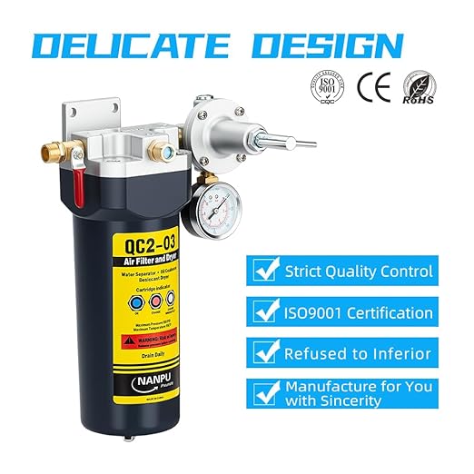 NANPU QC2 1/2" NPT Desiccant Air Dryer with Regulator and Gauge – Inline Moisture Filter for Air Compressor, 1/2" NPT Ball Valve, 120 CFM, 153 PSI – Ideal for Spray Painting and Pneumatic Tools
