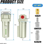 1/2" NPT Industrial Aluminium Air Compressor Moisture Filter,Air Desiccant Drying System For Dry Air, Compressed Air, Plasma Cutter and Paint Spray with Element, Manual Drain